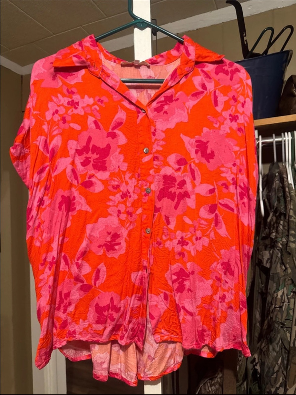 Olivaceous Pink and Orange Floral Button-Front Shirt